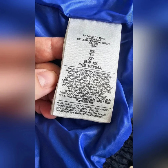 GAP Down Filled Blue Camo Winter Jacket missed  Hoodie size XS - Picture 4 of 5